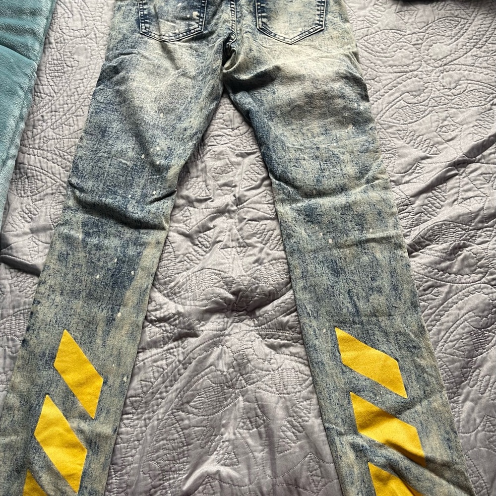 Men's Blue and Yellow Jeans